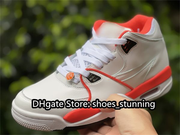 

brand shoes basketball jumpman flight 13 mid white orange genuine leather sports trainers us4-12 instock come, White;red