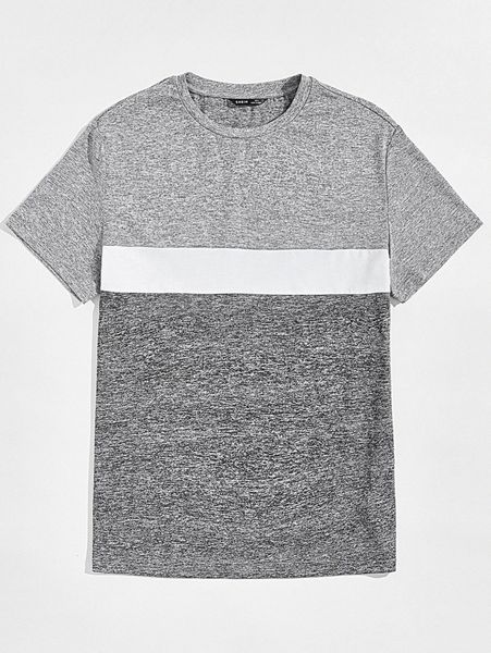 

men colorblock marled knit tee d5ye#, White;black