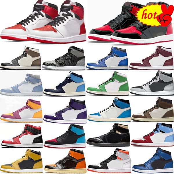 

1 1s basketball shoes man woman mens sneakers rebellionaire unc heritage hyper royal og dark mocha university blue retro bred patent, Black