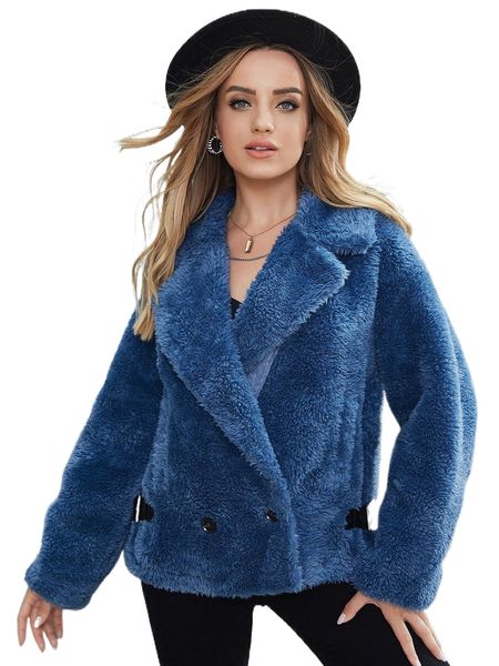 

ziai lapel collar double button buckled teddy jacket k7jv#, Black;brown
