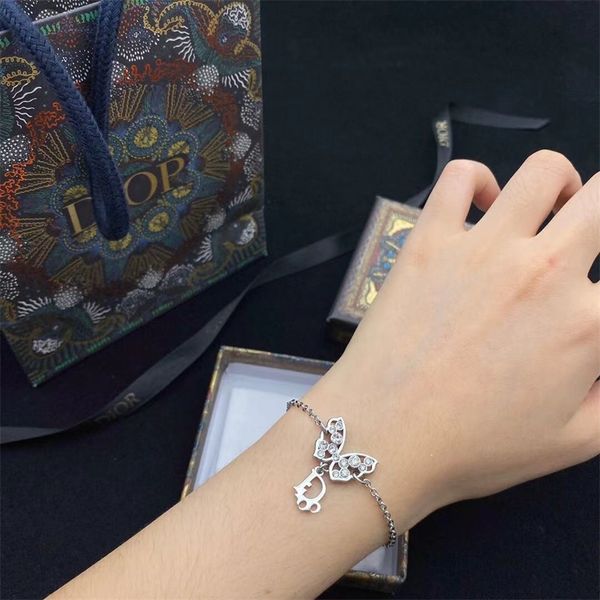 

fashion jewelry online new rhinestone butterfly hollowed out bracelet women's style personalized versatile simple silver, Black