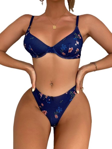 

floral print underwire lingerie set t4kd#, Black;red