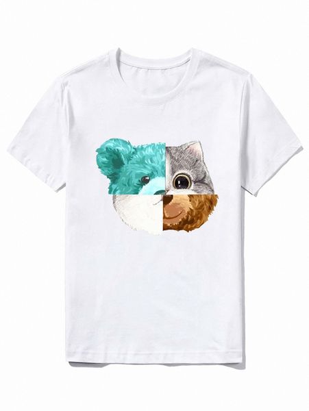 

romwe guys bear & cat print tee 72rj#, White;black