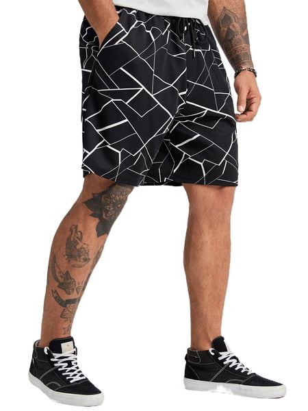 

extended sizes men geo print track shorts b19i#, White;black