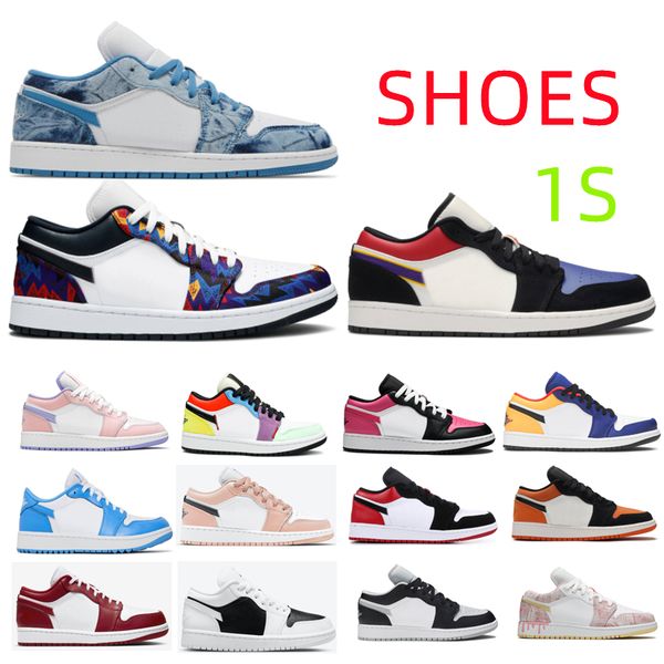 

2022 low 1s men women basketball shoes black toe mocha unc green university blue tripe white smoke grey shadow washed denim laser true sneak