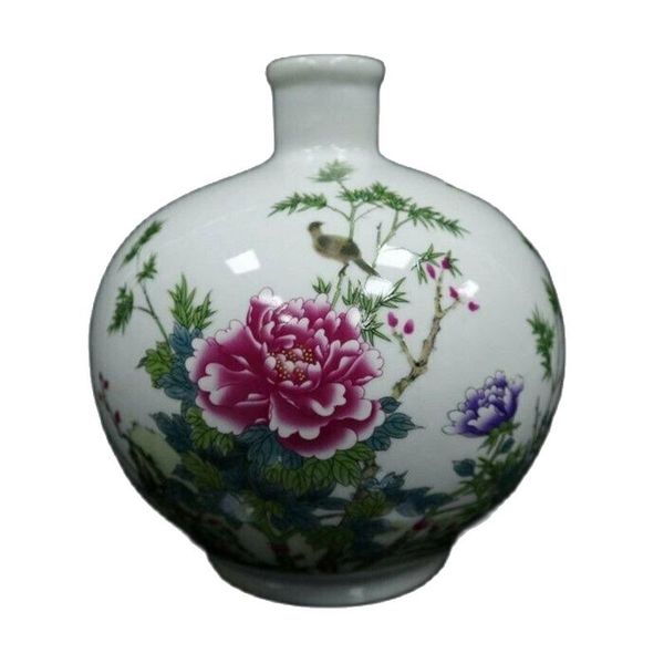 

chinese old porcelain pastel flower bird bird bamboo pattern pomegranate bottle vase, Silver