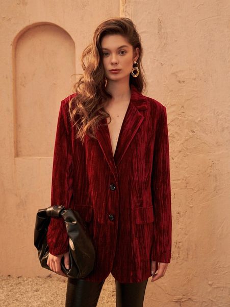 

lapel neck flap detail velvet blazer t6ah#, White