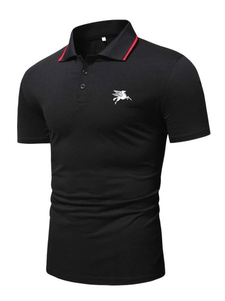 

men horse print contrast trim polo shirt f9rz#, White;black