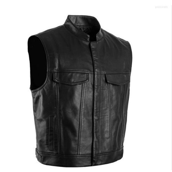 Herrenwesten Männer vest schwarze Biker Motorrad Hip Hop Weste Männlicher Kunstleder Punk Spring Ärmel plus Größe lous Casuin Guin22