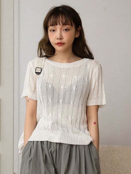

dazy solid sheer cable knit b8v2#, White;black