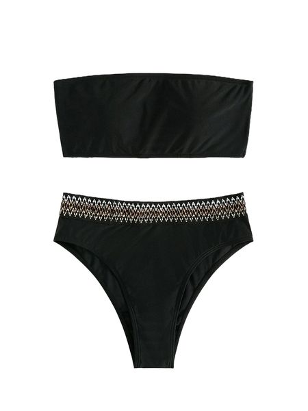 

c.hevron tape b.andeau b.ikini swimsuit q669#, White;black