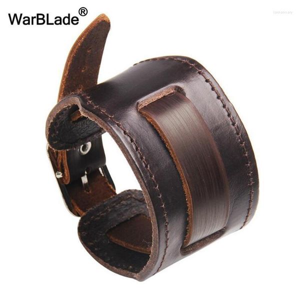 Bracelets de charme Moda de moda de guerra Men Wide Genuine Leather Bracelet Brown Bulke Bangles Vintage Punk Punk JewelryCharm Lars22