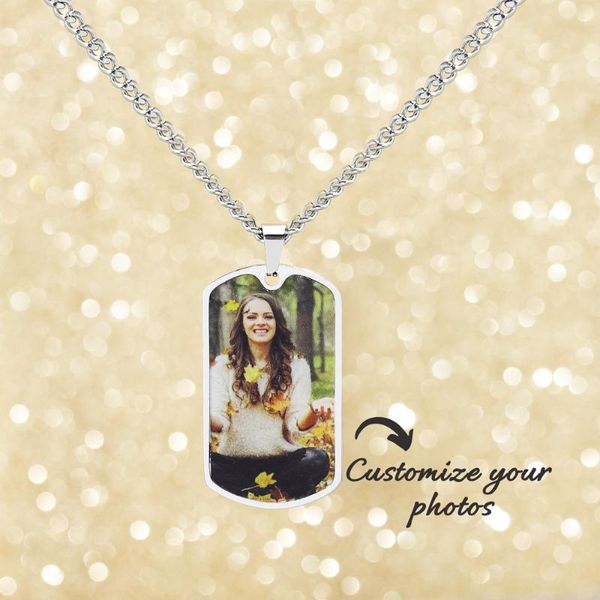 Colares pendentes de cães personalizados grava de dupla lateral colorido po e texto colar de aço inoxidável acrílico Chain Chain Man Giftspendan