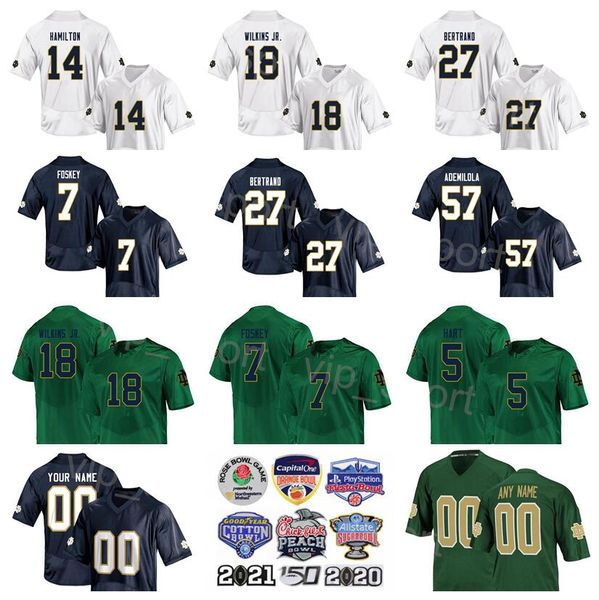 

ncaa college fighting irish football 27 jd bertrand jersey 5 cam hart 14 kyle hamilton 7 isaiah foskey 57 jayson ademilola university navy b, Black