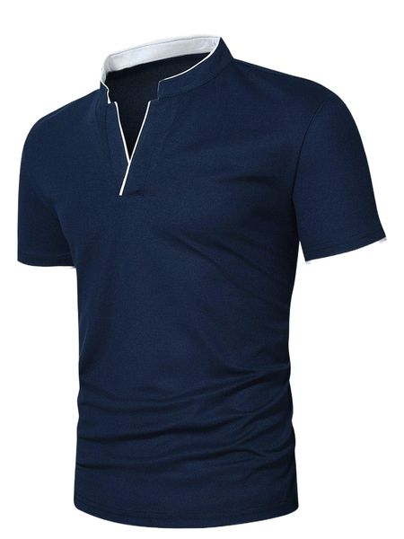 

men contrast trim polo shirt j52h#, White;black