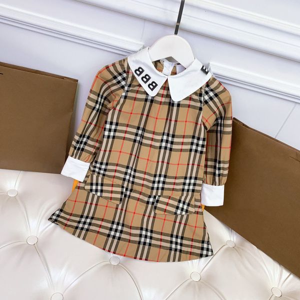 

girls dress kid dresses kid designer clothe long sleeve classic plaid with letters, Red;yellow