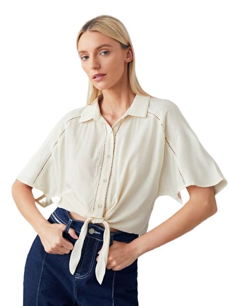

motf premium viscose tie front blouse 34dr#, White