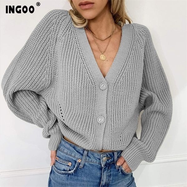 

winter knit cardigan women autumn casual cardigans long sleeve solid cream color v neck loose short sweater 201204, White;black