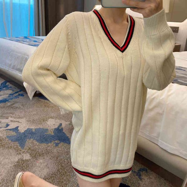 

autumn and winter new solid color men's and women's style college style loose pullover long sleeve v-neck medium length knitted, White;black