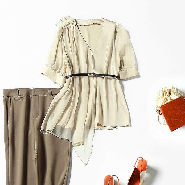 

women's blouses & shirts summer silk waistband women's shirt em9k, White