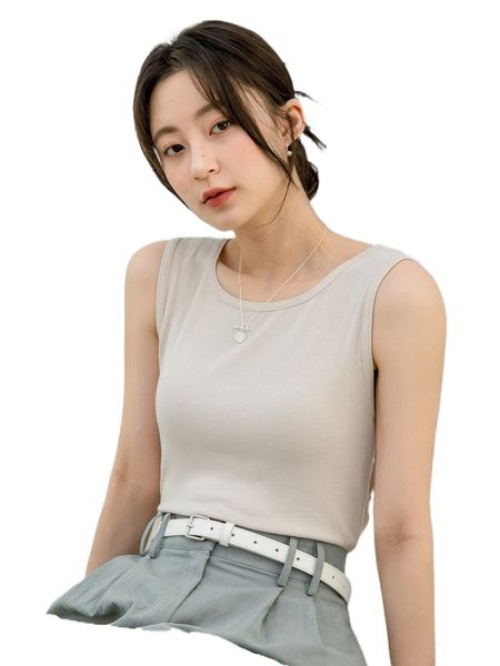 

dazy-less ribbed knit solid tank u3x6#, White