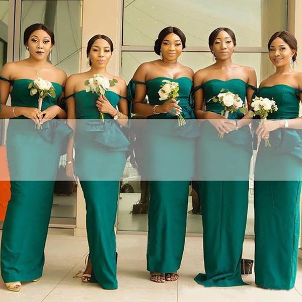 

emerald green 2022 off the shoulder bridesmaid dresses sheath peplum waist maid of honor wedding guest gown custom made, White;pink