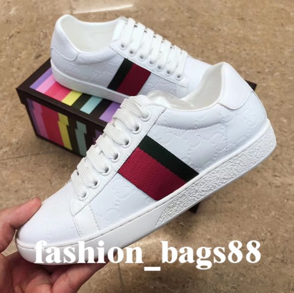 Homens Mulheres Sapatos Casuais Designer Sneakers Listrado Tênis De Couro Branco Com Listras Da Série Ace Bordado Cobra Tigre Vermelho E Verde No Calcanhar 759