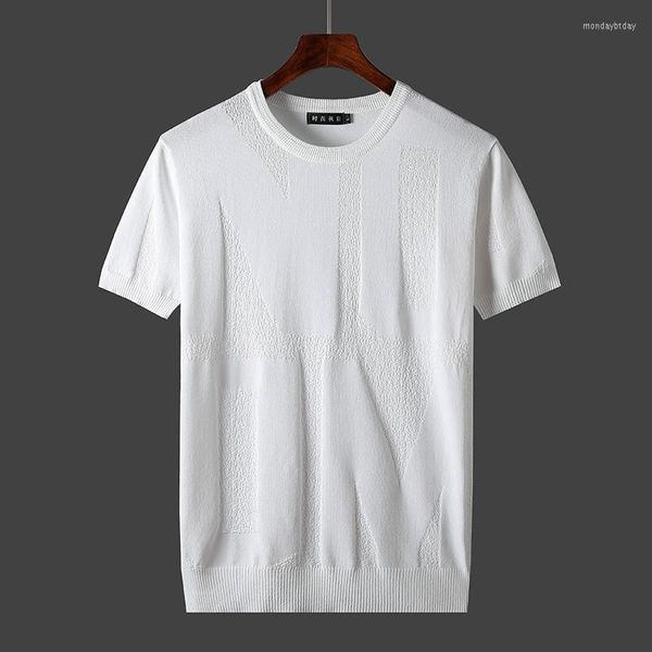 T-Shirts für Herren Minglu Herren Sommermode O-Ausschnitt T-Shirt Tops Männlich Einfarbig Trendy Lose Plus Größe 7XL Kurzarm Gestrickte T-Shirts