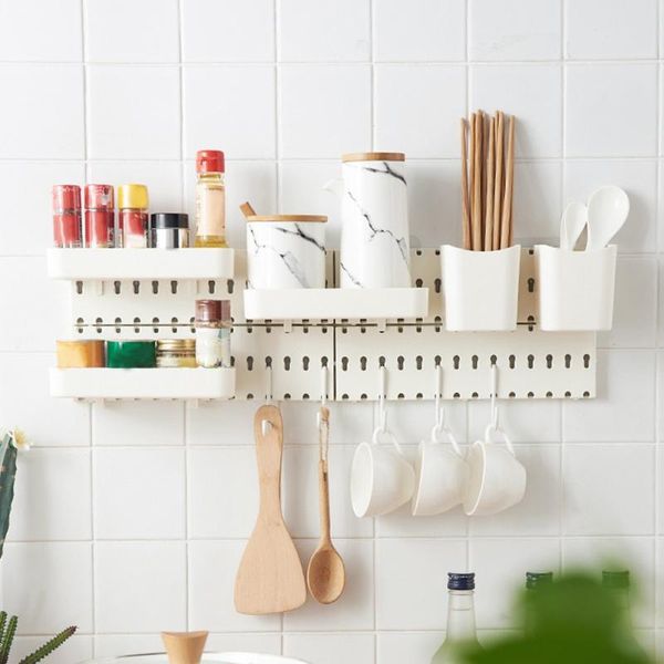 Kancalar Raylar Nordic Style Plastik Pegboard Raf Yumruksuz Ev Aksesuarları Mutfak Banyosu için Güçlü