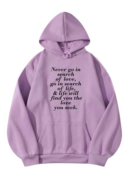 

slogan graphic kangaroo pocket drawstring thermal lined hoodie x9qj#, Black