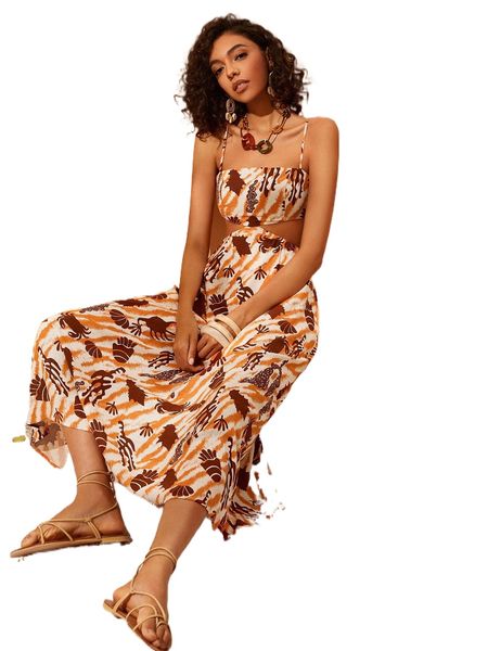 

allover print cut out cami dress v85e#, Black;gray