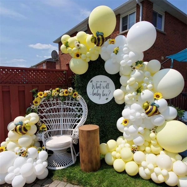 129pcs amarelo abelhão branco balão de guirlanda arco kit foil bumble bee balões para o chá de chá de bebê revelar
