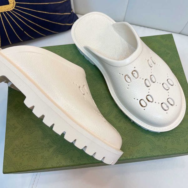 

women's platform perforated g sandal designer slides hollow rubber slippers black beige summer beach casual sandals mens fashion flip f