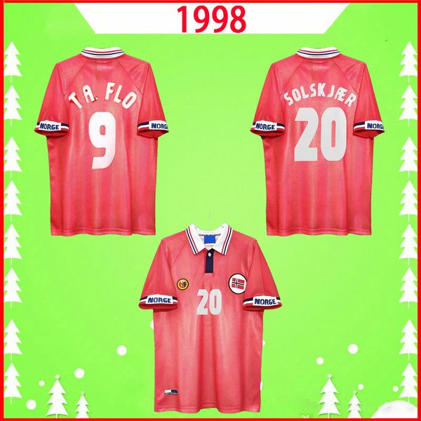 

1998 retro soccer jersey home red 98 99 00 norge tore andre flo berg solskjaer bjornebye ronny johnsen norwegia 1999 vintage classic footbal, Black;yellow