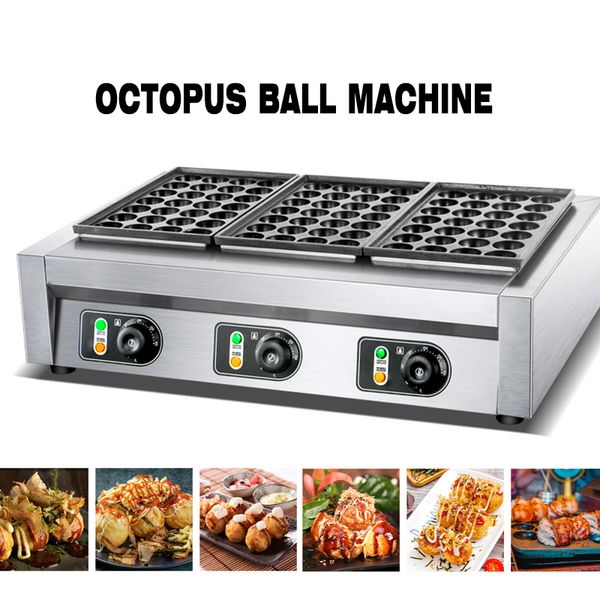 Tre piastre Takoyaki Forno per polpette di pesce Pentola antiaderente commerciale Macchina per palline di polpo Forni per palline di pesce Grill Pentole 6000W Cottura per pancake