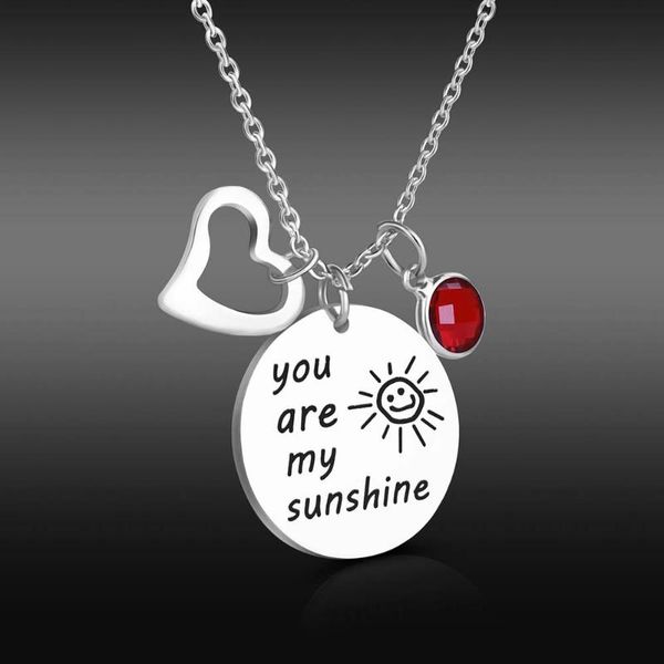 Anhänger-Halsketten aus Edelstahl für Frauen, Herzform mit Gravur „You Are My Sunshine“, Sonnenblumen-Halskette, Geburtsstein-Schmuck