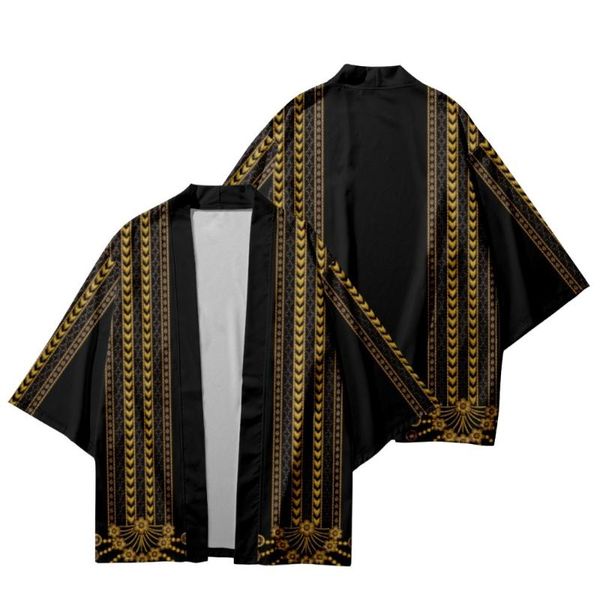 Roupas étnicas listradas estamadas de Kimono praia estampada listrada Cardigan Cardigan Cardigan Homens Mulheres Blusa de camisa Yukata