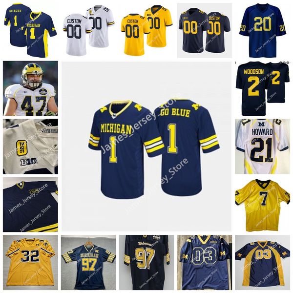 

stitched michigan wolverines football jersey andrel anthony mike sainristil taylor upshaw noah stewart brad robbins peyton smith rhett ander, Black