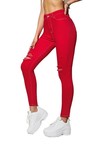 

high waist ripped skinny jeans k3nz#, Blue