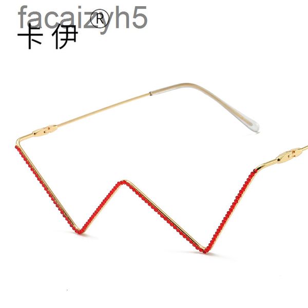 

sunglasses designer personalized metal diamond rimmed glasses no piece women's fashion half frame street shooting v-shaped decorative m, White;black