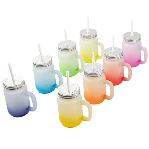 Сублимация Blanks кружки 15 унций Mason Glass Cup Grambler Gradient Gradeced Glass Jarce