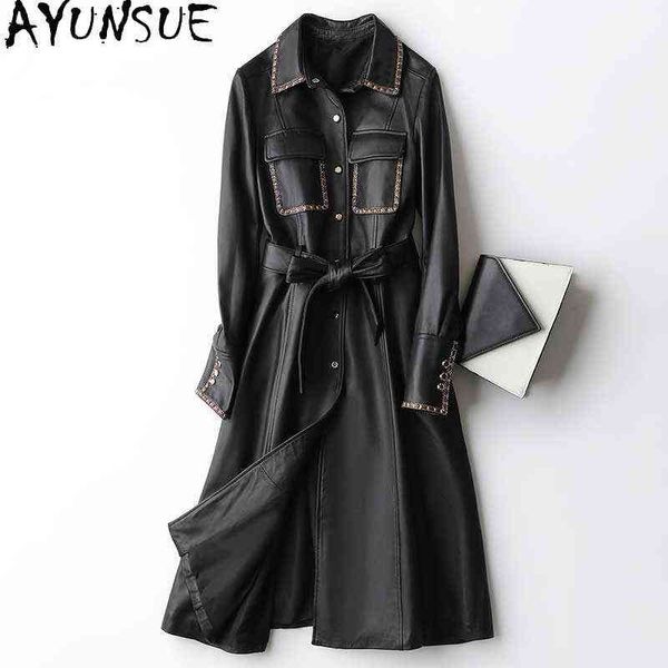 

ayunsue long 100 real sheepskin leather jackets women autumn winter 2021 black women fur clothing jaqueta feminina gxy371 j220727