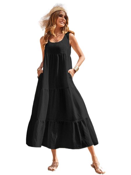 

solid flounce hem dress l91l#, Black;gray