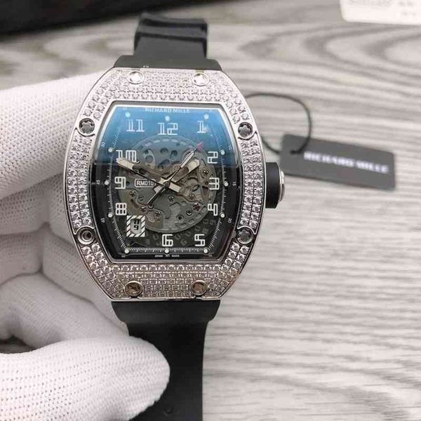 

watch date luxury mens mechanics watch richa wristwatch man diamond inlaid imported mechanical wine barrel large dial personality fu richard, Slivery;brown