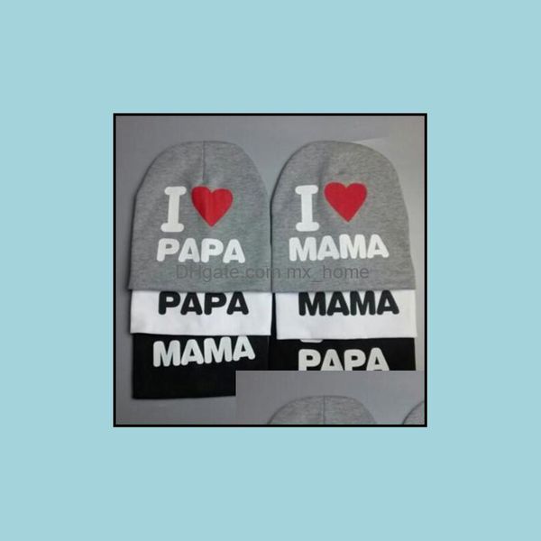 New Babys Cappello in cotone lavorato a maglia caldo Beanie per bambino Bambino Bambini Ragazza Ragazzo Berretto I Love Papa Mama Stampa Drop Delivery 2021 Berretti Cappelli Accessorie