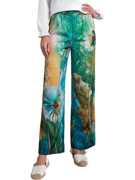 

dandelion print tie dye pants o547#, Black;white