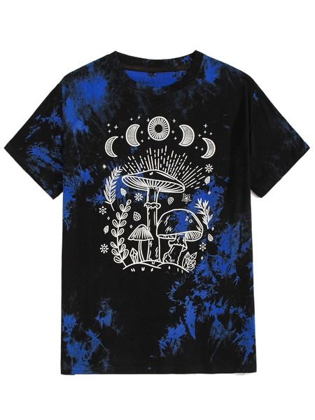 

romwe guys mushroom & moon graphic tie dye tee r33s#, White;black
