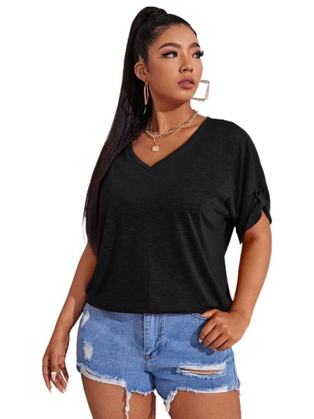 

plus rolled tab sleeve tee i7cy#, Black