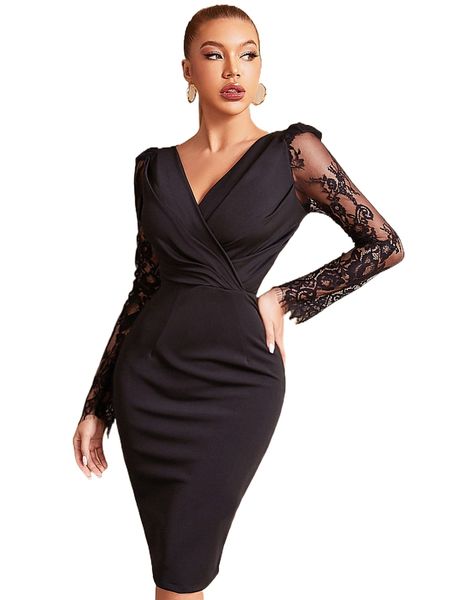 

adyce lace panel zipper back dress m5uk#, Black;gray