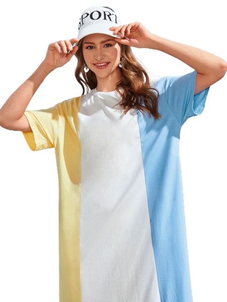 

color block tee dress k5xm#, Black;gray